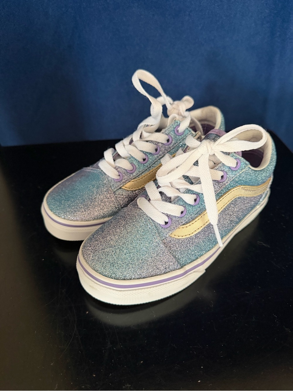 Vans 13 Kids Sparkle Lace-Up Sneakers in Iridescent Blue-Purple NWOT Never Worn